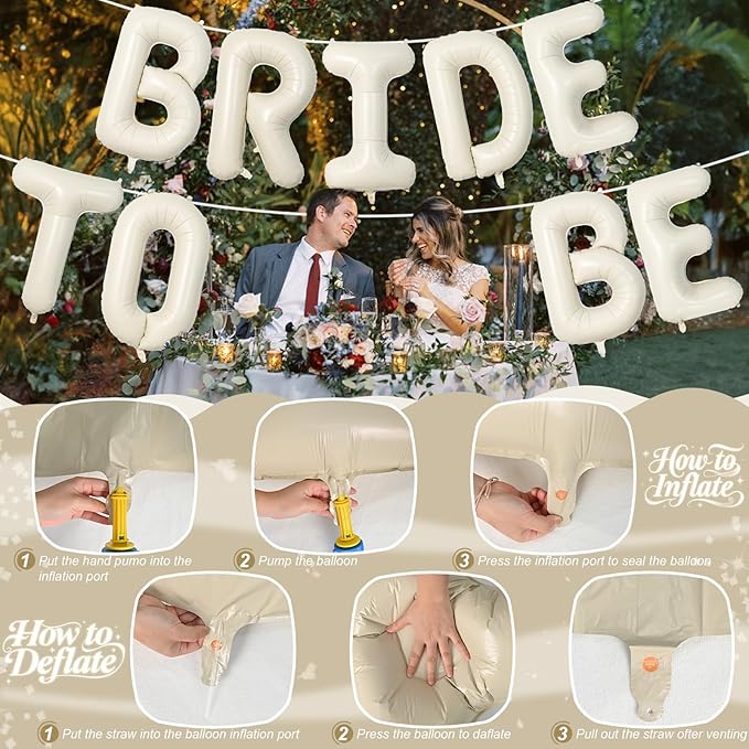 40 Inch Beige BRIDE TO BE Foil Balloons, Gaint Cream Bride Balloon Bachelorette Party Decorations, Large Ivory BRIDE TO BE Mylar Balloon Letter Banner for Engagement Bridal Shower Sign Hen Party Decor