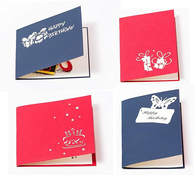 3D Pop Up Happy Birthday Gift Greeting Cards for Kids. Set of 4-Assortment Pack (4 Pack- Assorted)