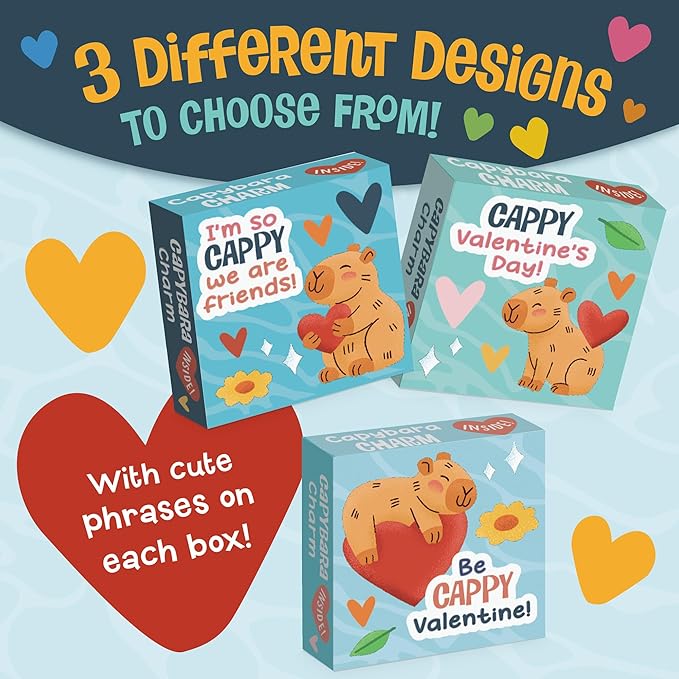 Peaceable Kingdom Valentines Box for Kids, Valentines Day Box Kit for Valentines Cards for Kids Classroom - Capybara Charm Valentines