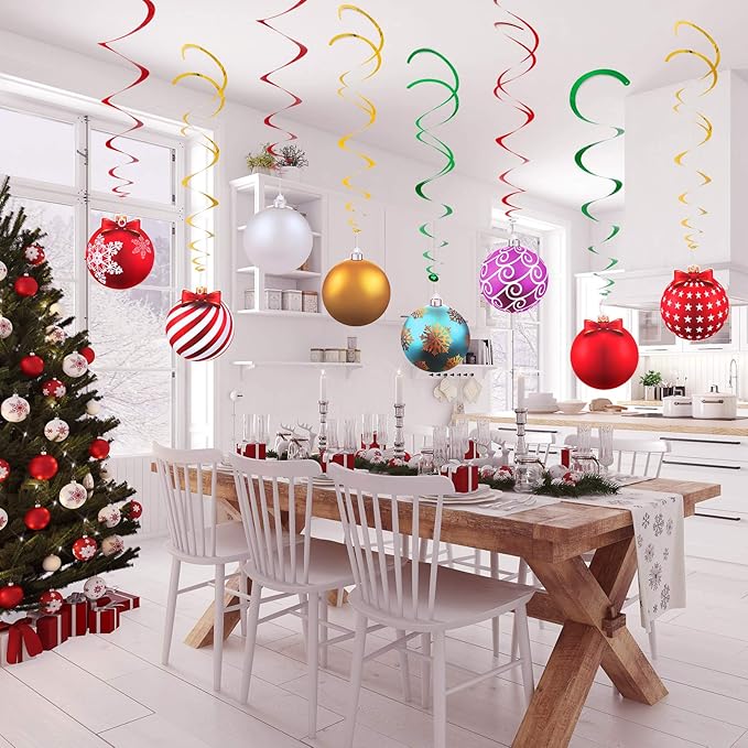Skylety 36 Pcs Christmas Hanging Foil Swirl Decorations Party Ceiling Foil Swirl Decorations Christmas Ball Sign Snowflake for Ceiling Indoor Outdoor Holiday Party Supplies(Delicate Style)