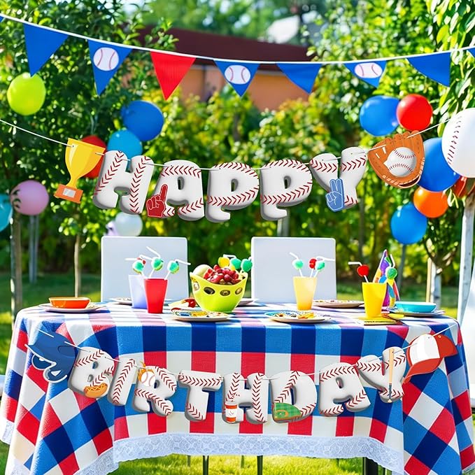 Baseball Happy Birthday Banners Baseball Happy Birthday Bunting Decorations Sports Banner for Kids Boys Sports Themed Party Carnival Party Decorations Supplies