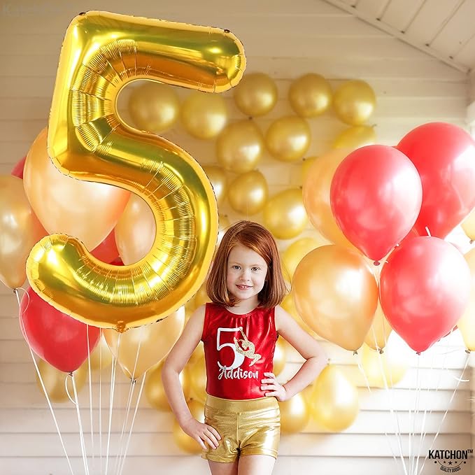 KatchOn, Giant Gold 5 Balloon Number - 40 Inch | Golden 5 Balloon, 5 Year Anniversary Decorations | Gold Number 5 Balloon, 5th Birthday Decoration | Five Balloon for 5 Year Old Birthday Decorations