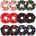 12PCS Christmas Hair Scrunchies for Women Girls Elastic Hair Ties Santa Claus Snowman Elk Bell Christmas Tree Snowflake Hair Accessories Christams Party Decor Gifts