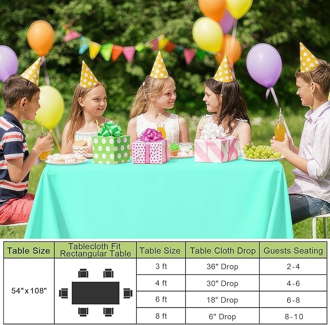 Smiry Disposable Table Cloth - 10 Pack, 54 x 108 Inch Waterproof Rectangle Tablecloths for Parties, Decorative Plastic Table Cover, Leakproof & Sturdy, Mint Green