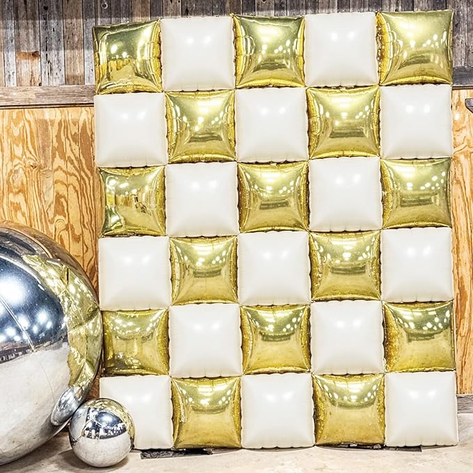 White Gold Square Foil Balloons, 25PCS Double Sided Cream Metallic Gold Square Balloons Backdrop Wall Beige Gold Elegant Balloon Background Decorations for Boho Birthday Wedding Engagement Baby Shower