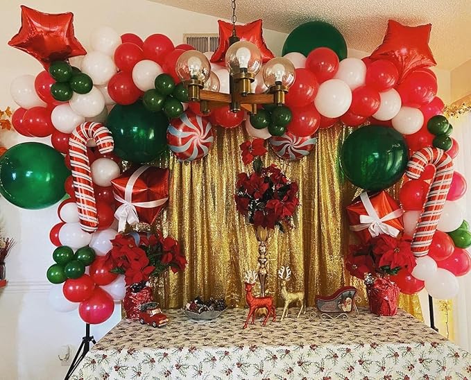 Leesoot Christmas Balloons Arch Decorations 113pcs Red Green White Balloons for Party Gift Star Candy Cane Balloons Indoor Outdoor Decor Christmas Balloon Garland Arch Kit