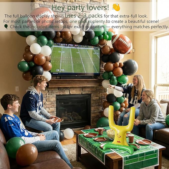 Football Balloon Garland Arch Kit dark green brown Balloons with backdrop Goal Post Mylar Balloons for Sports Birthday Boys first year touch down party decorations