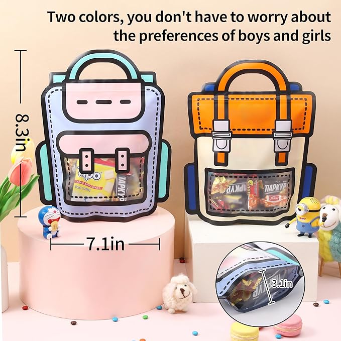 Lati 24PCS Birthday Party Favors Goodie Bags - Cartoon Style Durable Plastics Gift with Handles for Candy Treats,Events (Classroom Bags,Small)