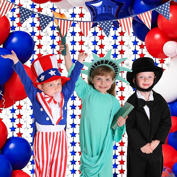 4th of July Decorations 3 Pack Foil Fringe Garland Tinsel Curtains, Red White Blue Hanging Fringe Backdrop Banner, Photo Booth Prop for Patriotic Party Decor (Star 3)