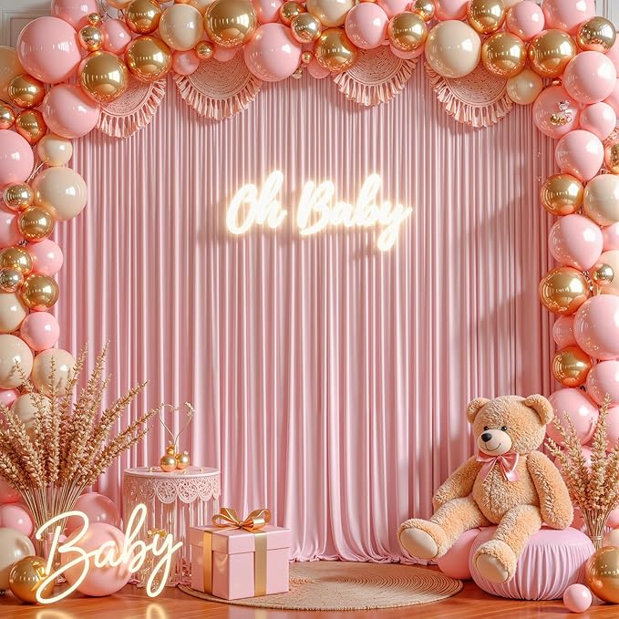 Rose Backdrop Curtains-Wrinkle-Free Polyester Photography Drapes Party Curtain Background for Baby Shower Wedding Decorations- 8 X10FT