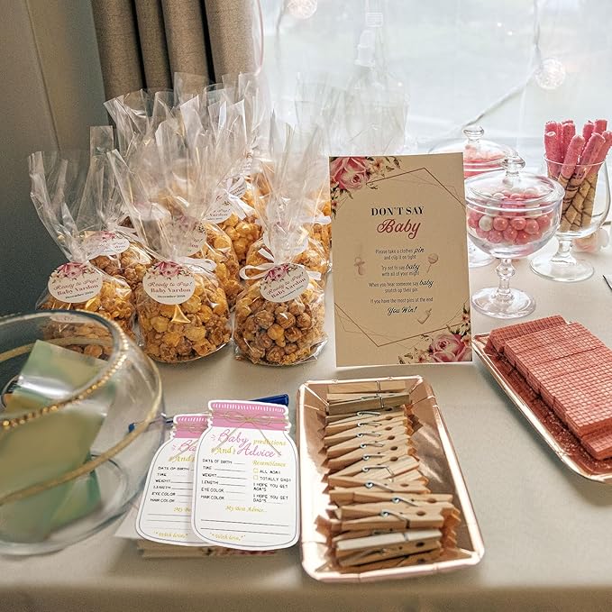 Lincia 50 Pcs Baby Shower Prediction and Advice Cards Pink Mason Jar Baby Prediction Cards for Girl or Boy Gender Reveal Decorations Gender Neutral Decor Activity Games Keepsake for New Parents