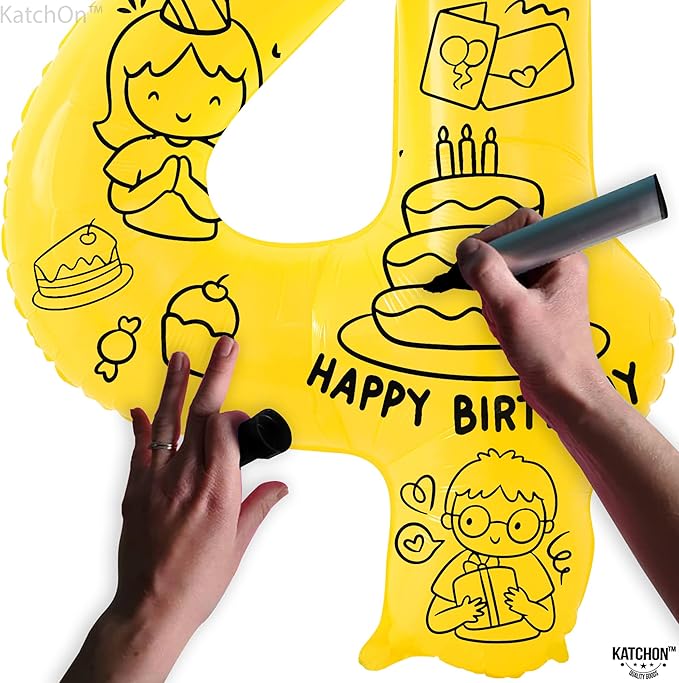 KatchOn, Yellow Number 4 Balloons - Giant, 40 Inch | 4 Number Balloons, 4 Year Anniversary | 4 Year Old Balloon | 4th Birthday Decorations for Boys | 4th Anniversary Decorations