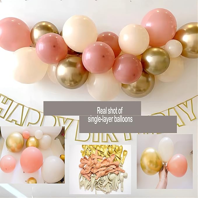 156pcs Dusty Pink Retro Blush Gold Sand White Balloon Garland Kit Arch, 5''/12''/18'' Different Sizes Retro Rose Latex Balloons For Wedding Engagement Baby&Bridal Shower Birthday Party Decoration