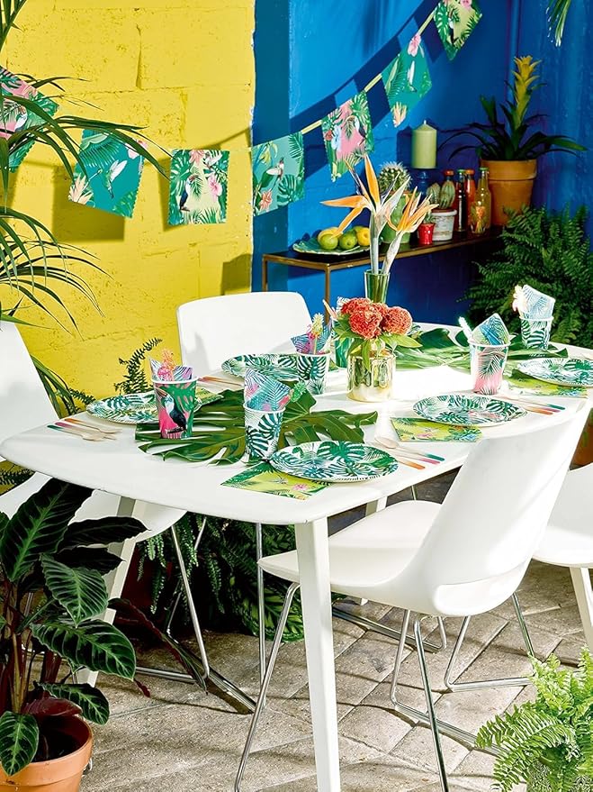 Talking Tables 240 x 3ply Tropical Cocktail Napkins Disposable Paper Palm Leaf Serviettes for Kid's Jungle Party, Hawaiian Theme, Luau, Summer, Picnic, Decoupage, Green, Party Supplies