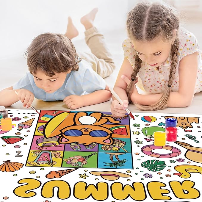 OHOME Summer Giant Coloring Poster/Tablecloth - Summer Toys | 30 x 72 Inches Jumbo Coloring Banner - Kids Crafts Activities Games Decor Party Favors Birthday Decorations for Classroom School