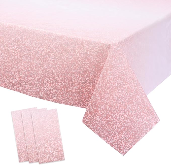 Kesfey 3 Packs Ombre Rose Gold Tablecloth 54 x 108 Inch Gradient Pastel Rose Gold Sequin Table Cloths Rectangle Disposable Plastic Rose Gold Sprinkle Glitter Table Cover for Birthday Party Decorations