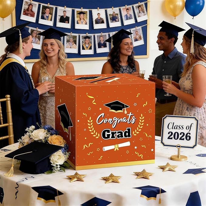 Graduation Decorations 2026 Orange Graduation Card Box Graduation Party Decorations,Graduation Box,Congrats Grad Gifts Box for 2026 Graduation Party Supplies Favors