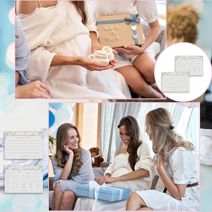 Baby Predictions and Advice Cards, 5" x 7" Minimalism Baby Shower Predictions Cards, Daily Party Games & Activities Favors for Newparents - G03