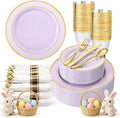 350PCS Purple Plates Disposable - Purple Plastic Plates 50Guests Lavender Disposable Dinnerware Sets with Rolled Napkins for Wedding/Birthday/Baby Shower/Easter
