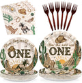 96Pcs How the West Was One Party Decorations 350 GSM Western Cowboy 1st Birthday Plates and Napkins Tableware Set for Boys One Year Old First Rodeo Wild West Party Supplies Serve 24