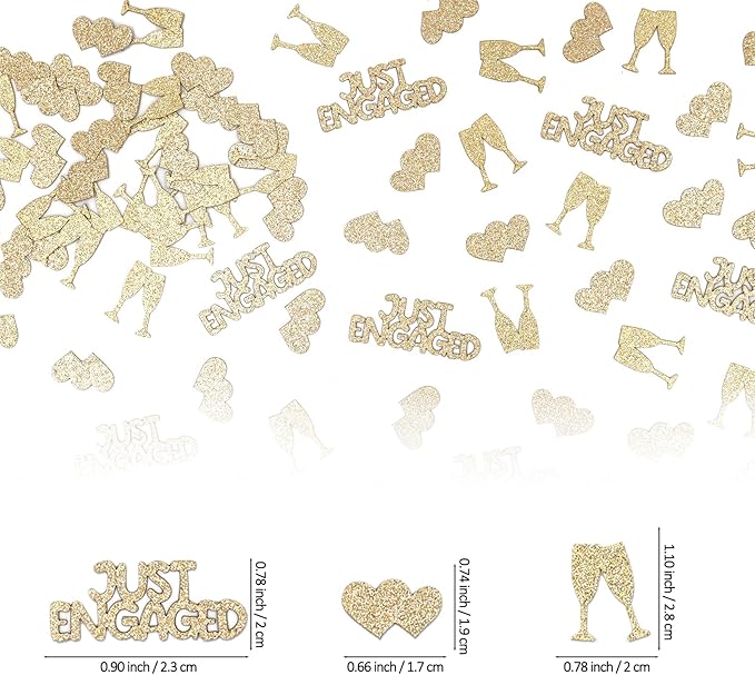 Champagne Gold Just Engaged Confetti for Engagement Party Decorations, Glitter Heart Table Confetti for Engaged Wedding Bachelorette Bridal Shower Party Decorations, 120pcs.