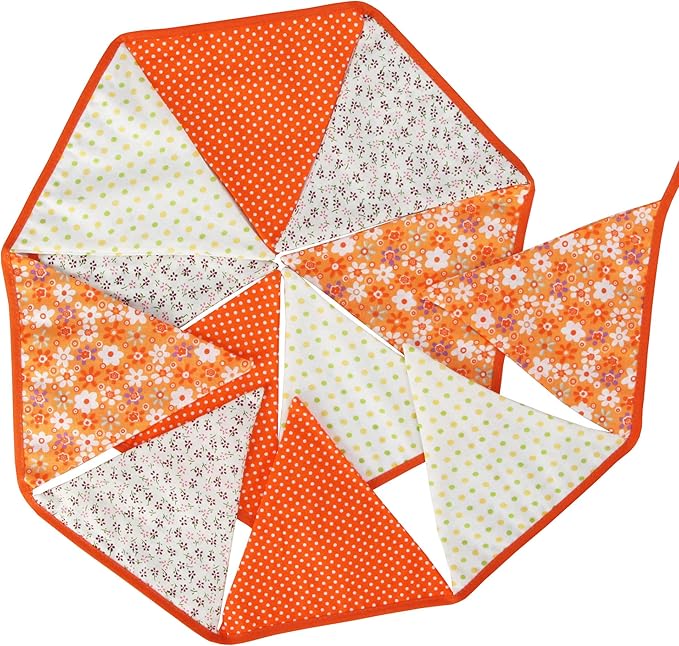 Halloween Pennant Banner, 1 Pack 12 Flags Vintage Halloween Banner Decor Fabric Bunting Flags Orange Garland Fall Decor (Style 2)