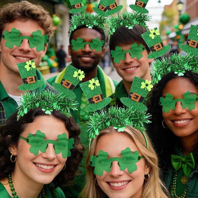 Semato St. Patrick’s Day Headband with Green Clover Sunglasses for St. Patrick’s Day Accessories Shamrock Irish Carnival Party Favors