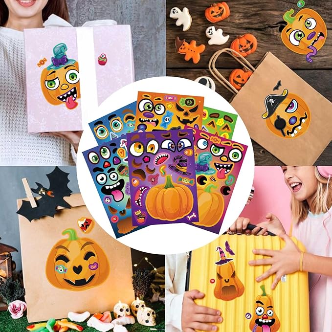 Halloween Stickers for Pumpkins 24 PCS Make-a-Face Stickers Halloween Pumpkin Craft Stickers, Make Your Own Halloween Stickers Halloween Party Favors Treats Party Games Goody Bag Filler