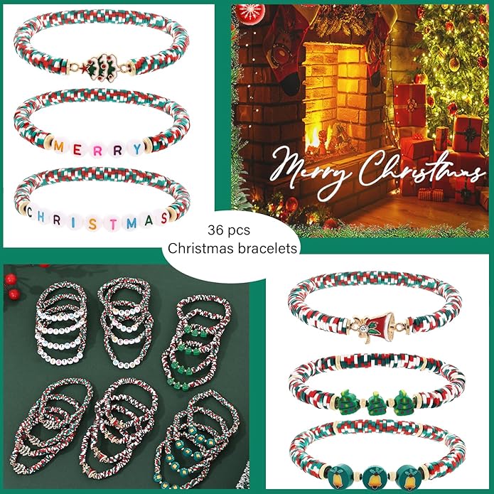 Cooluckday 36 Pcs Holiday Heishi Surfer Bracelets for Women Bulk Easter Mother's Day Christmas St. Patrick's Day Mardi Gras Bracelet Stackable Stretch Friendship Bracelets Set