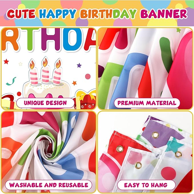Happy Birthday Banner - Birthday Decorations for Kids Colorful Birthday Party Banners Welcome Happy Background Sign for Theme Party Decorations Indoor Outdoor