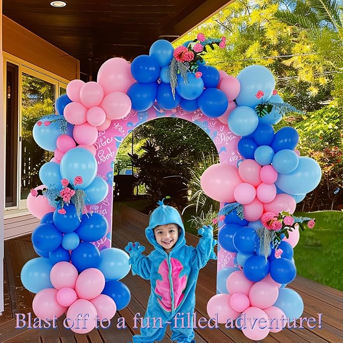 Pastel Blue and Pink Balloon Garland Arch Kit 132Pcs royal blue and baby pink Balloons for Summer Hawaii gender reveal Baby shower Hawaii cartoon halloween trunk or treat birthday party decorations