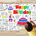 JUNQIU Happy Birthday Coloring Tablecloth, 72 * 31Inch Giant Coloring Poster for Kids, Color Paper Roll for Party Activities/Game/Birthday Party Games/Birthday Crafts for Kids