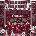 Graduation Decorations Class of 2026 - Maroon Graduation Party Supplies Congrats Grad Backdrop & Banner, Hanging Swirls, Porch Sign, Balloons for High School & College Celebrations