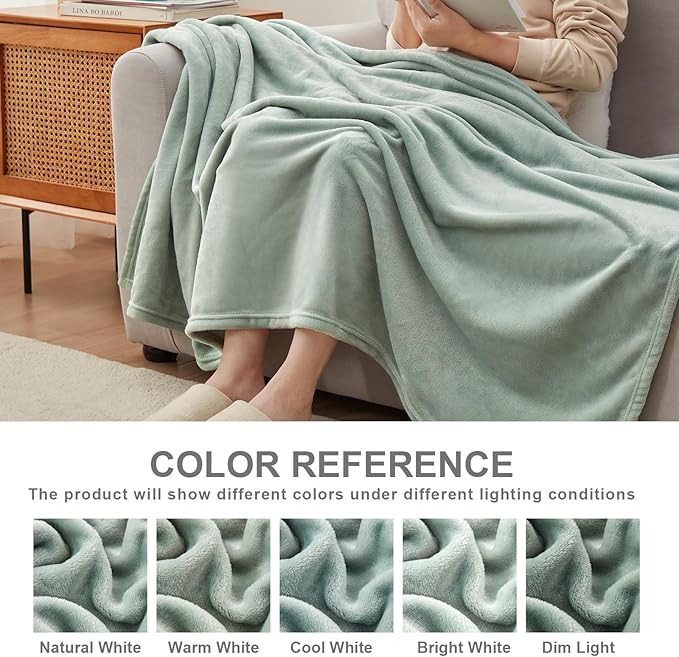 Hansleep Fleece Celadon Throw XL Blanket, Super Soft Flannel Fuzzy Plush Cozy Blanket for All Seasons, Celadon, Throw XL 50x70 Inches