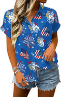 4th of July Shirts Women American Flag Patriotic Shirt Independence Day Short Sleeve Button Down Outfits