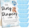 Roowest 51 Pcs Dirty Diaper Baby Shower Games Funny Wooden Sign with 50 Pcs Mini Diapers Cute Felt for Gender Reveal Party Baby Shower(Bear Blue)