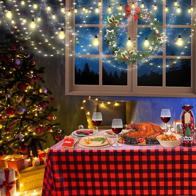 4 Pack Buffalo Plaid Tablecloths - 51x86 Disposable Plastic Red and Black Lumberjack Checkered Tablecloth for Party, Picnic, Camping, Barbecue, Christmas, Holiday Table Decor