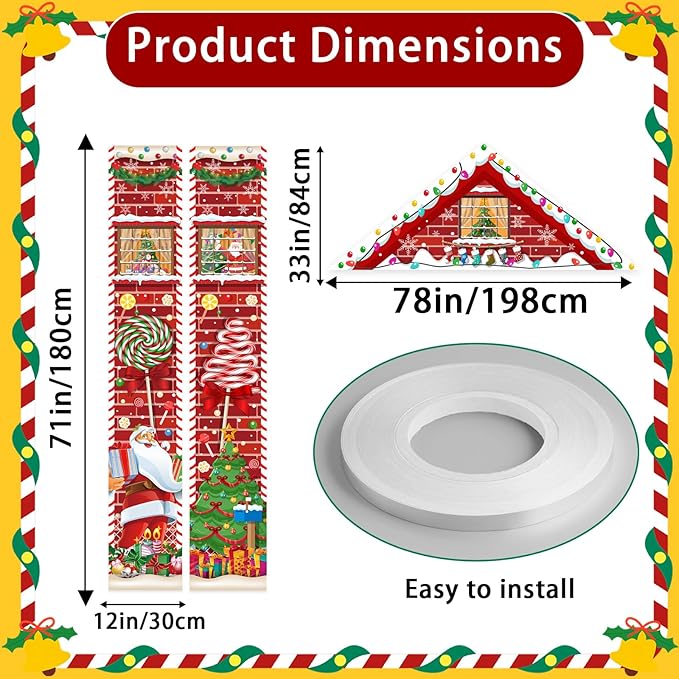 3 Pcs Merry Christmas Door Banners House Door Cover Party Decoration Candy Santa Claus Xmas Tree Hanging Vertical Indoor Outdoor Christmas Signs for Porch Home Window Office Yard Garage Wall