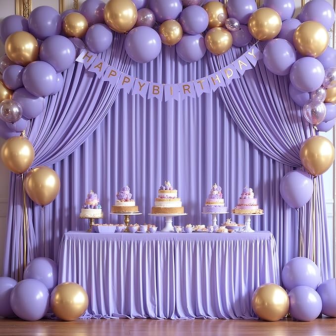 Lavender Backdrop Curtain 2 Panels-Wrinkle-Free Champagne Curtains Polyester Photography Drapes for Baby Shower Birthday Party Photo Background Backdrop Stand- 8 X10FT (Lavender)