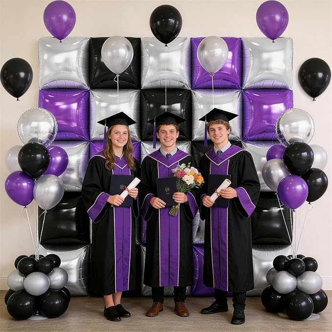 Black Purple Silver Foil Balloon Wall,25Pcs Double Sided Balloons Backdrop Helium Balloon Tunnel Arch Garland Kit for Birthday Graduations Anniversary Baby Shower Party Decorations