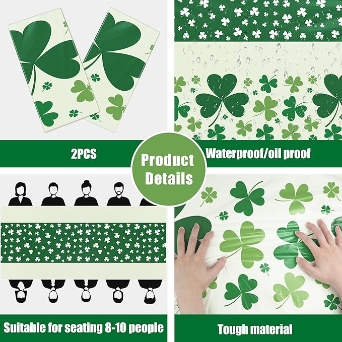 OHOME 2 Pack St Patricks Day Decorations - St Patrick's Day Tablecloth | St Patricks Day Accessories - St Patty's Day Accessories | Shamrock Decorations - St. Patrick's Day Decor Party Favors