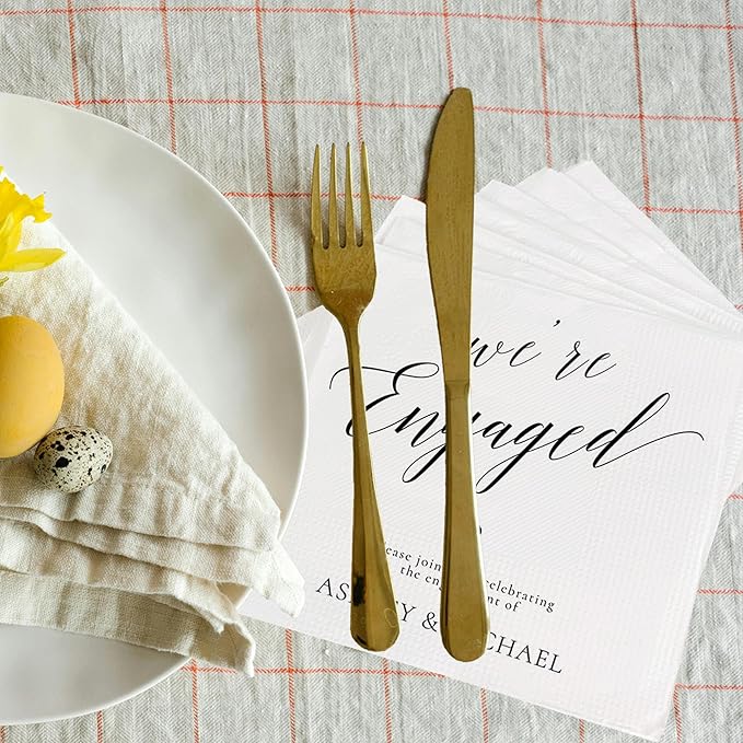 Luxury Custom Pack 15pcs We're Engaged Wedding Napkins, Engagement Decorations for Party, Custom Wedding Napkins, Engaged Party Napkins, Engagement Beverage Cocktail Luncheon Dinner Napkins 5