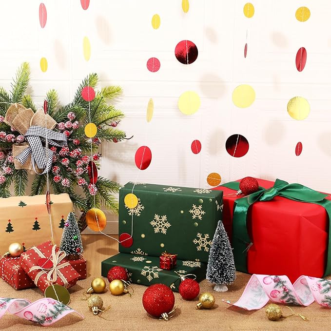 Syhood 10 Pcs Party Decorations Paper Dot Circle Garlands Glitter Streamers Hanging Banner Decor for New Year Baby Shower Wedding Birthday Backdrop Supplies (Red and Gold)