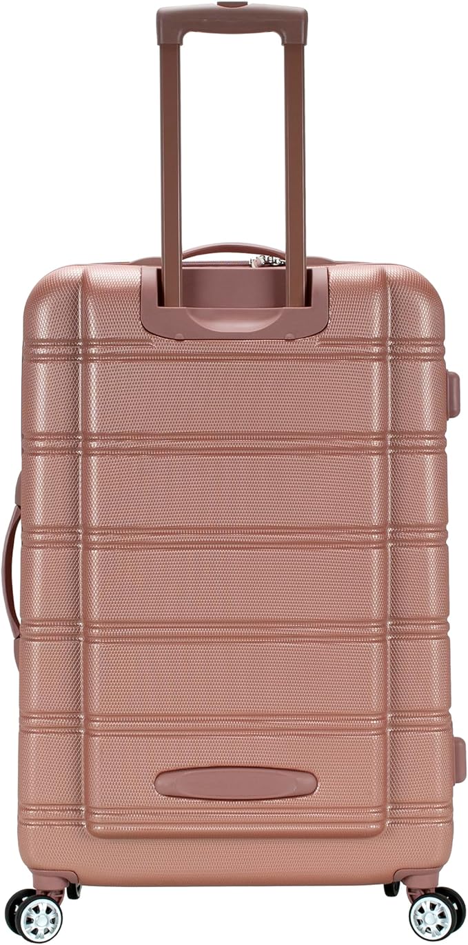 Rockland Melbourne Hardside Expandable Spinner Wheel Luggage, Checked Large 28", Rose Gold