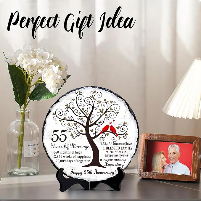 Emerald Couple Slate Plate- 55th Anniversary Wedding Gifts for Parents Couple - 55th Wedding Anniversary Unique Gift Ideas - 55 Years of Marriage Decoration, Keepsake, Plaque