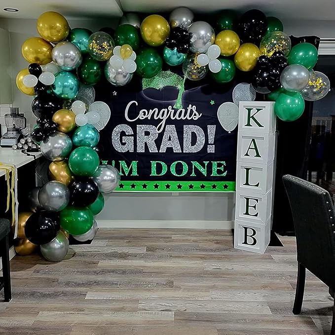 Green and Silver Balloon Garland, 100 Pcs Metallic Silver and Dark Green Balloon Arch Kit, Metallic and Latex Balloons Different Sizes for Graduation Jungle Safari Themed Party Decorations