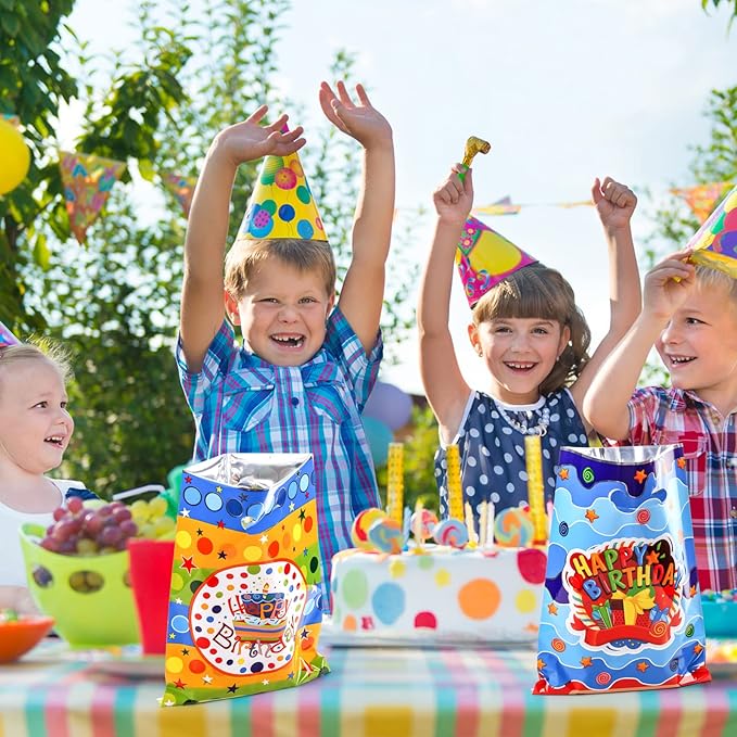 PintreeLand 6.7 * 9.8inch Happy Birthday Party Favor Bags 40 PCS, Plastic Goodies Loot Gift Bags Bulk for Kids Baby Girls & Boys Birthday Party Supplies (A Style 40 Packs)