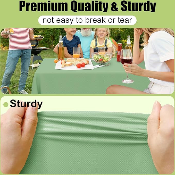 Smiry Disposable Table Cloth - 12 Pack, 54 x 108 Inch Waterproof Rectangle Tablecloths for Parties, Decorative Plastic Table Cover, Leakproof & Sturdy, Sage Green