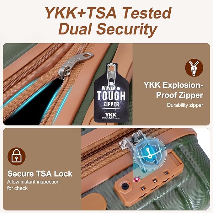 Romswi 3-Piece Expandable Luggage Set 20/24/28 Inch, Spinner Hardshell Lightweight Suitcases with TSA Lock, YKK, Checked & Carry On Luggage Set, Olive Green