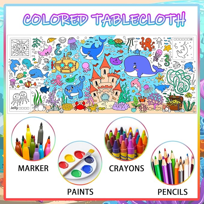 Under The Sea Giant Coloring Poster 72 x 30 Inch Large Ocean Theme Coloring Roll Paper Huge Table Art Crafts for Kids Wall Classroom Home Gift Birthday Party Supplies Decoration